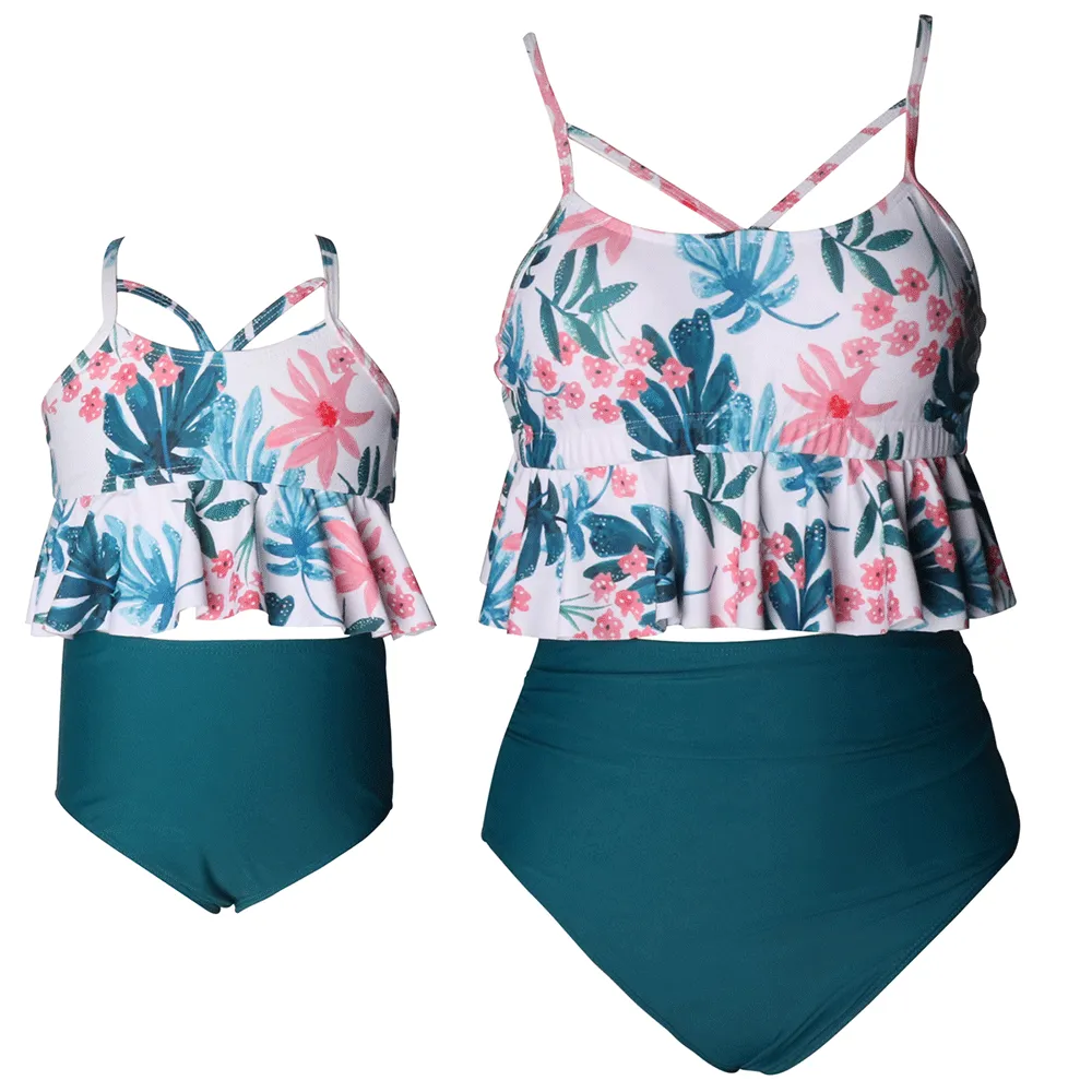 Ruffled Bikini Tops High Waist Mommy and Me Swimsuits