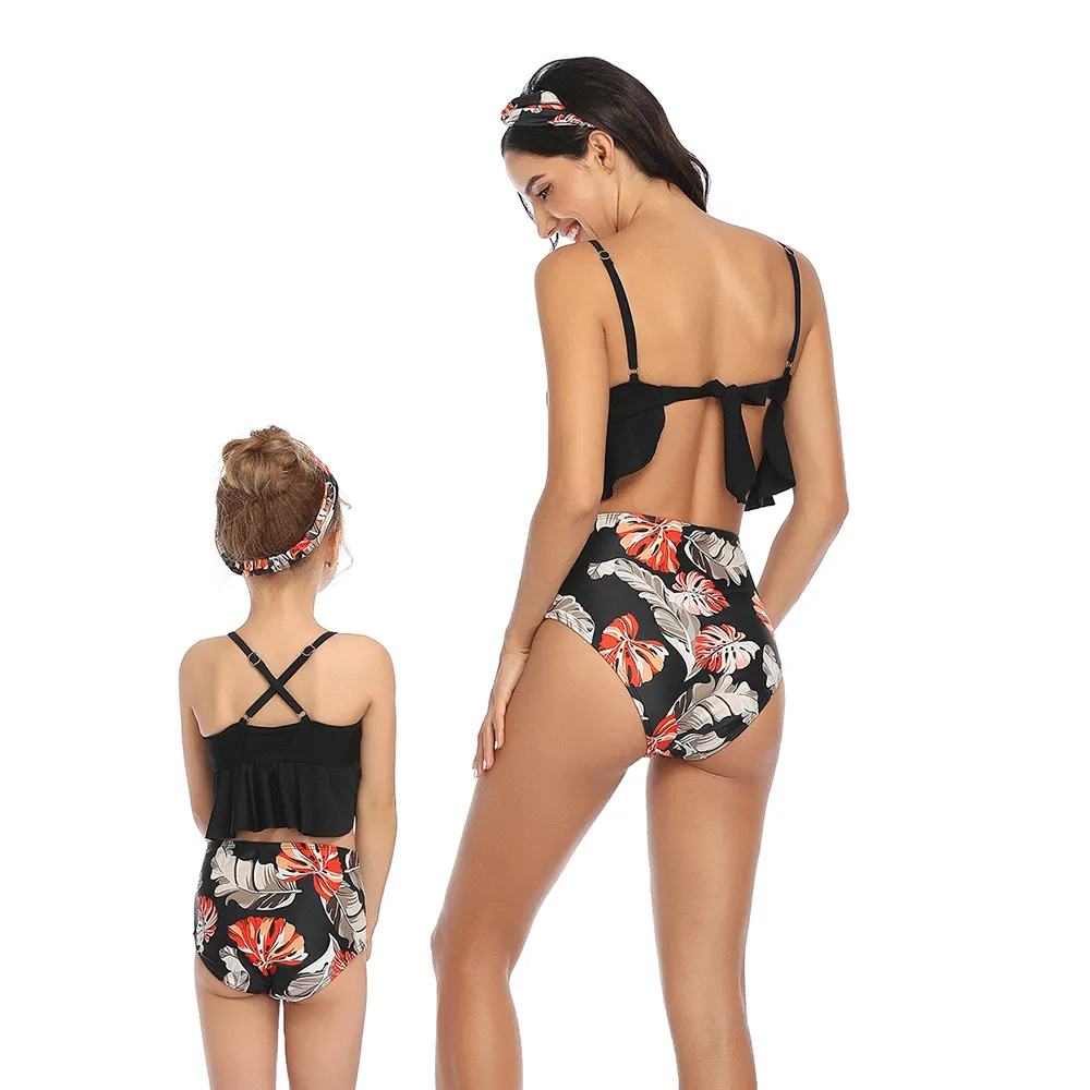 Ruffled Bikini Tops High Waist Mommy and Me Swimsuits