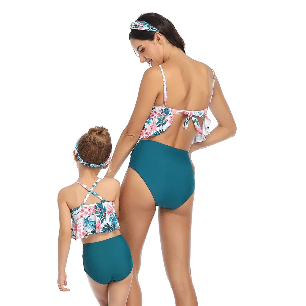 Ruffled Bikini Tops High Waist Mommy and Me Swimsuits