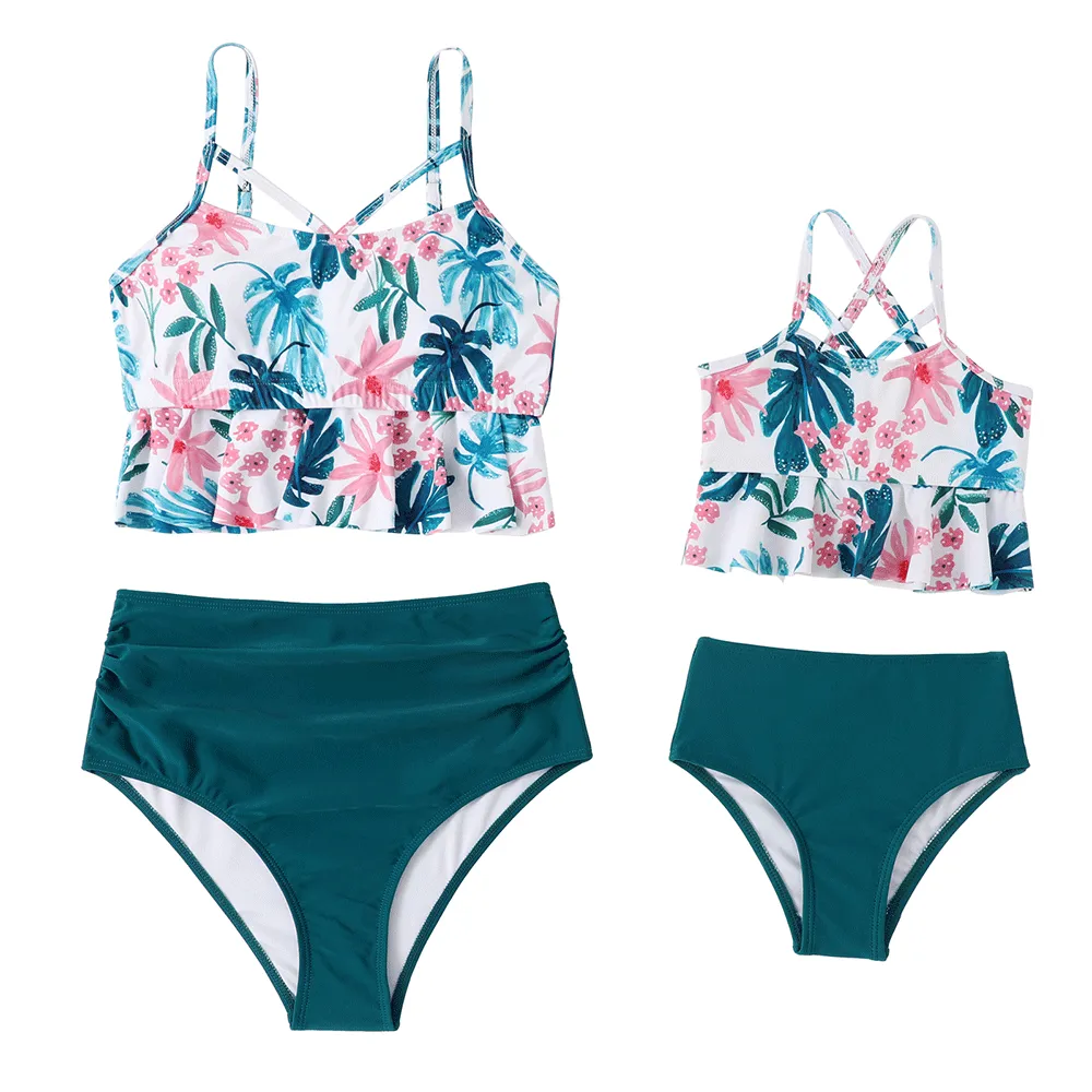Ruffled Bikini Tops High Waist Mommy and Me Swimsuits