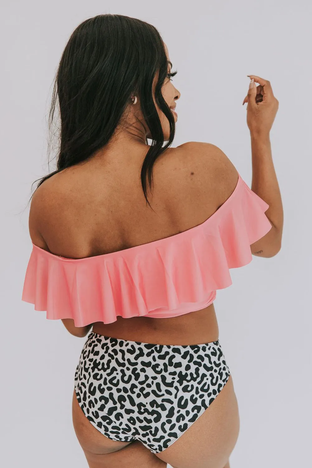 Ruffled Top and Leopard High Waist Bikini Swimwear
