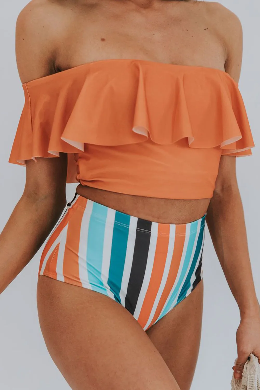 Ruffled Top and Leopard High Waist Bikini Swimwear