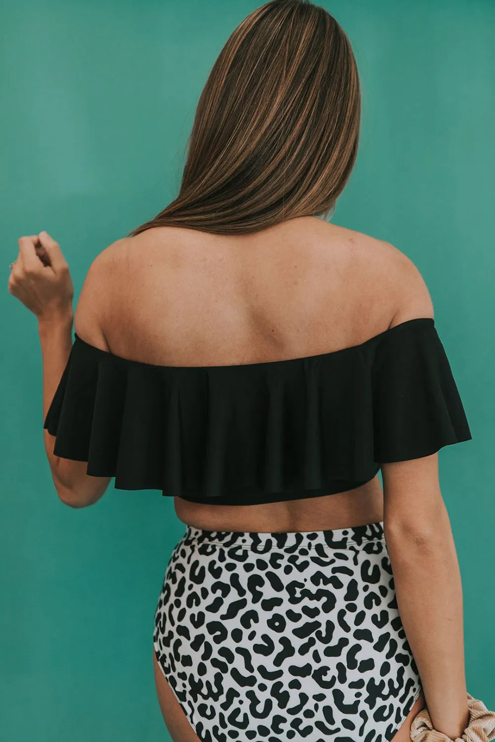 Ruffled Top and Leopard High Waist Bikini Swimwear