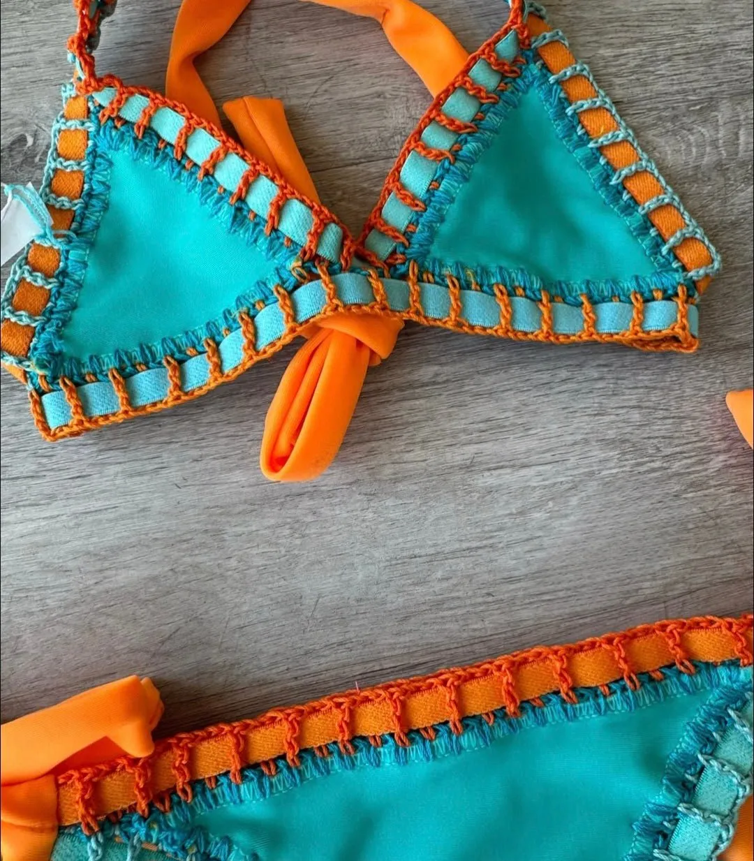 Sabz Kids Stitched Reversible Bikini - Orange Teal