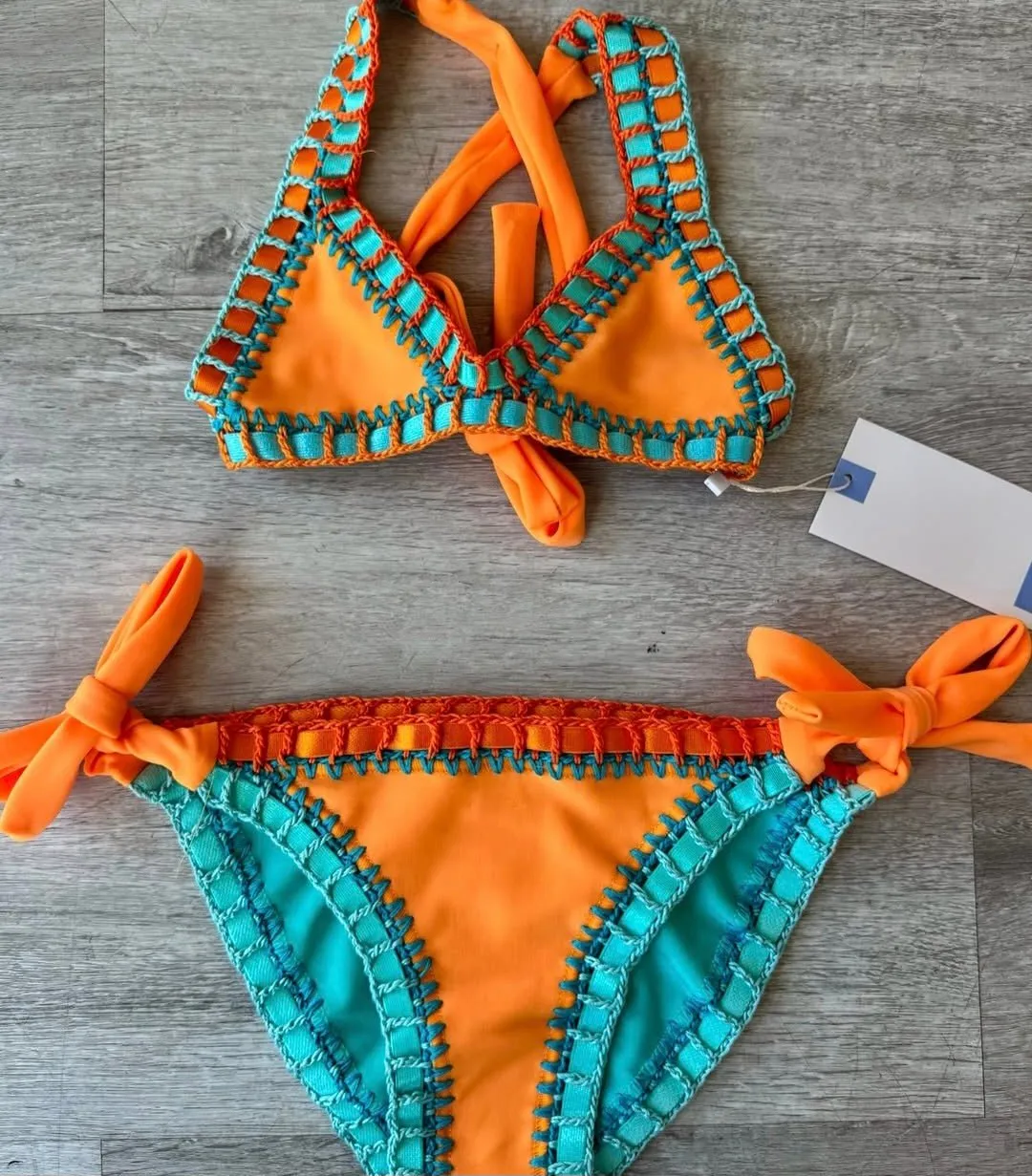 Sabz Kids Stitched Reversible Bikini - Orange Teal