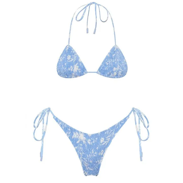 Sexy Triangle Push Up Bikini Set Brazilian String Thong Swimwear Ruched Bandage Bikinis Women Two Piece Swimsuit Micro Biquini