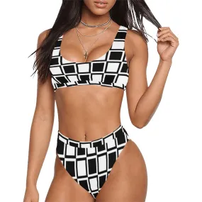 Square Print Sport Top & High-Waisted Bikini Swimsuit