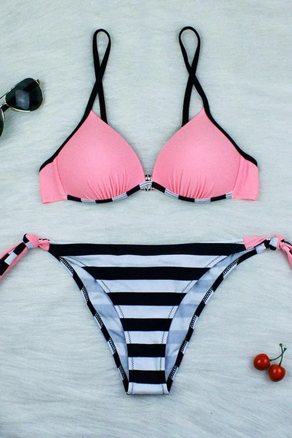 Striped Modern Lace-Up Bikini