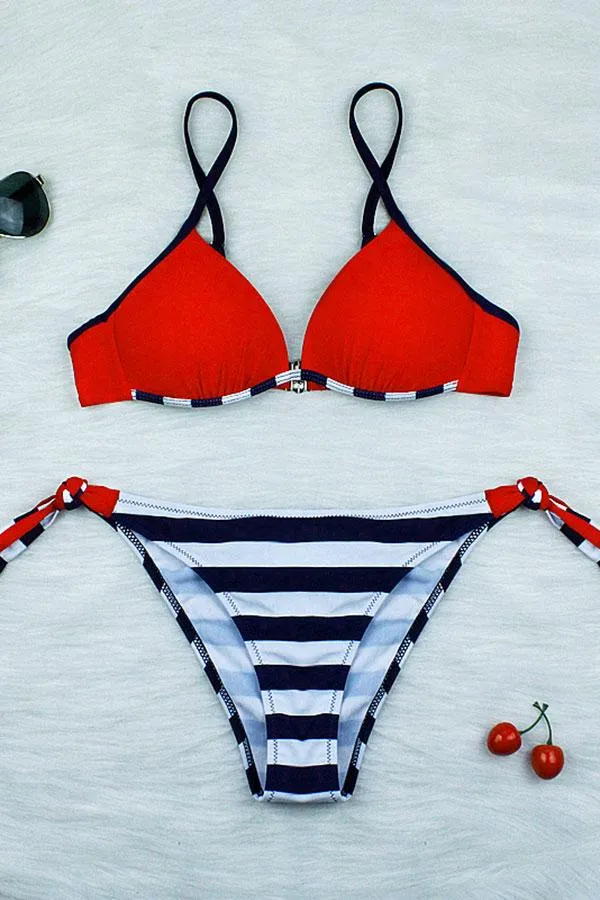 Striped Modern Lace-Up Bikini