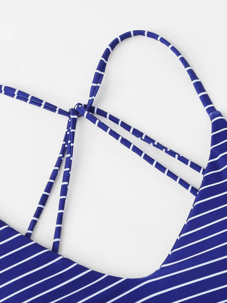 Striped Self Tie Bikini Set