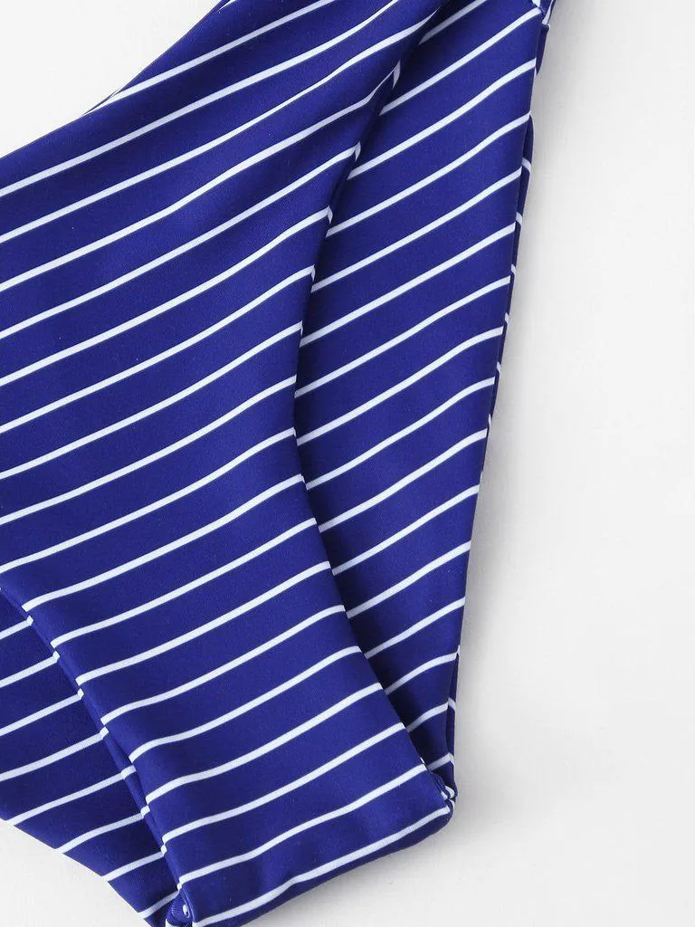 Striped Self Tie Bikini Set