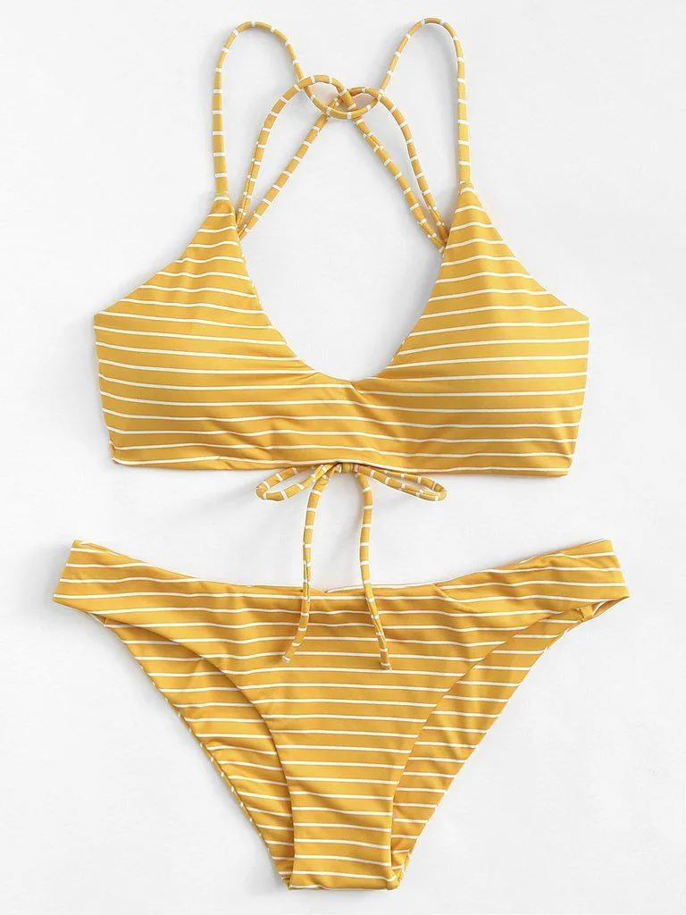 Striped Strappy Bikini Set