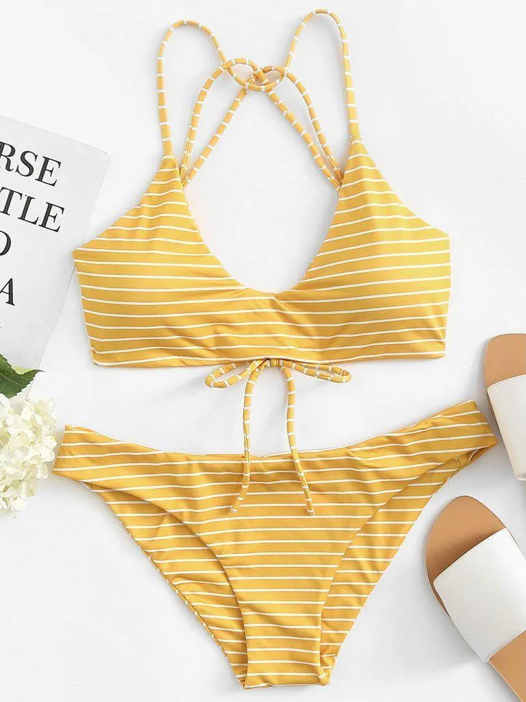 Striped Strappy Bikini Set