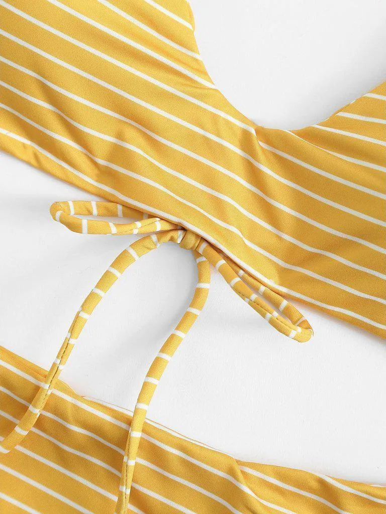 Striped Strappy Bikini Set