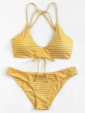 Striped Strappy Bikini Set