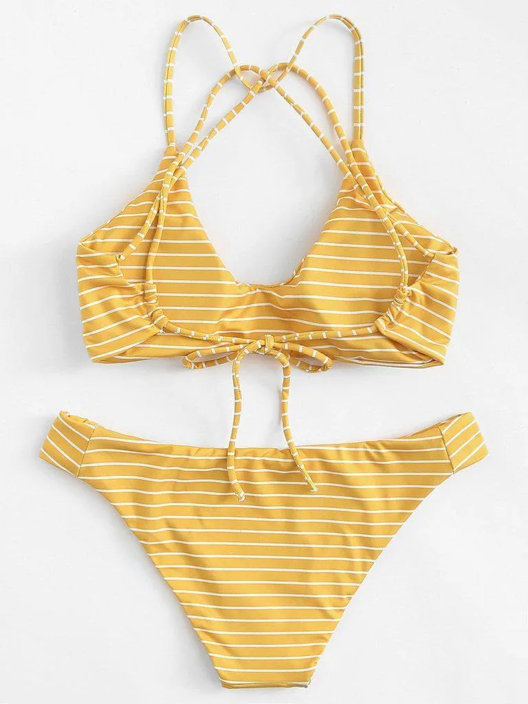 Striped Strappy Bikini Set