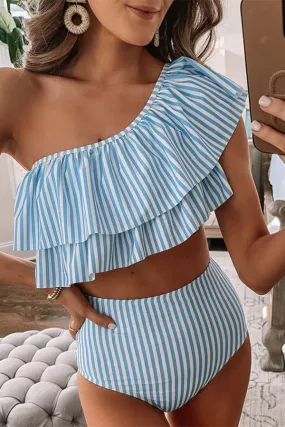 Striped Sweet Slash Neck Beach Bikini