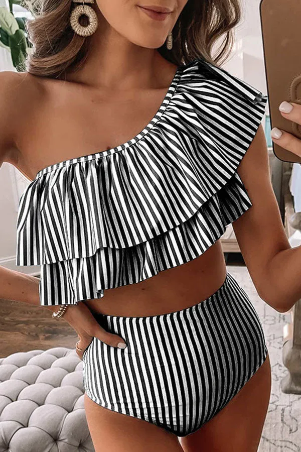 Striped Sweet Slash Neck Beach Bikini