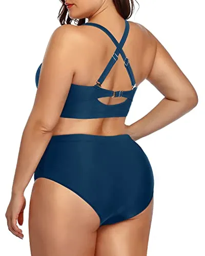 Stylish High Waisted Bikini Plus Size Lace Up Two Piece Bathing Suit for Women