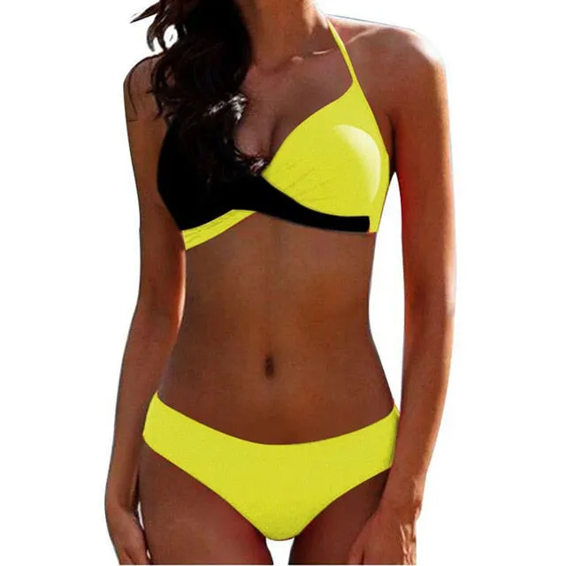 Swimwear Women Bikini Push Up Female Swimsuit Two Pieces Bikini Set Bikini 2019 Mujer Patchwork Strap Women's Swimming Suit