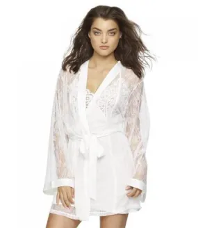 Tama Lace Kimono w/ Satin Trim - Winter White
