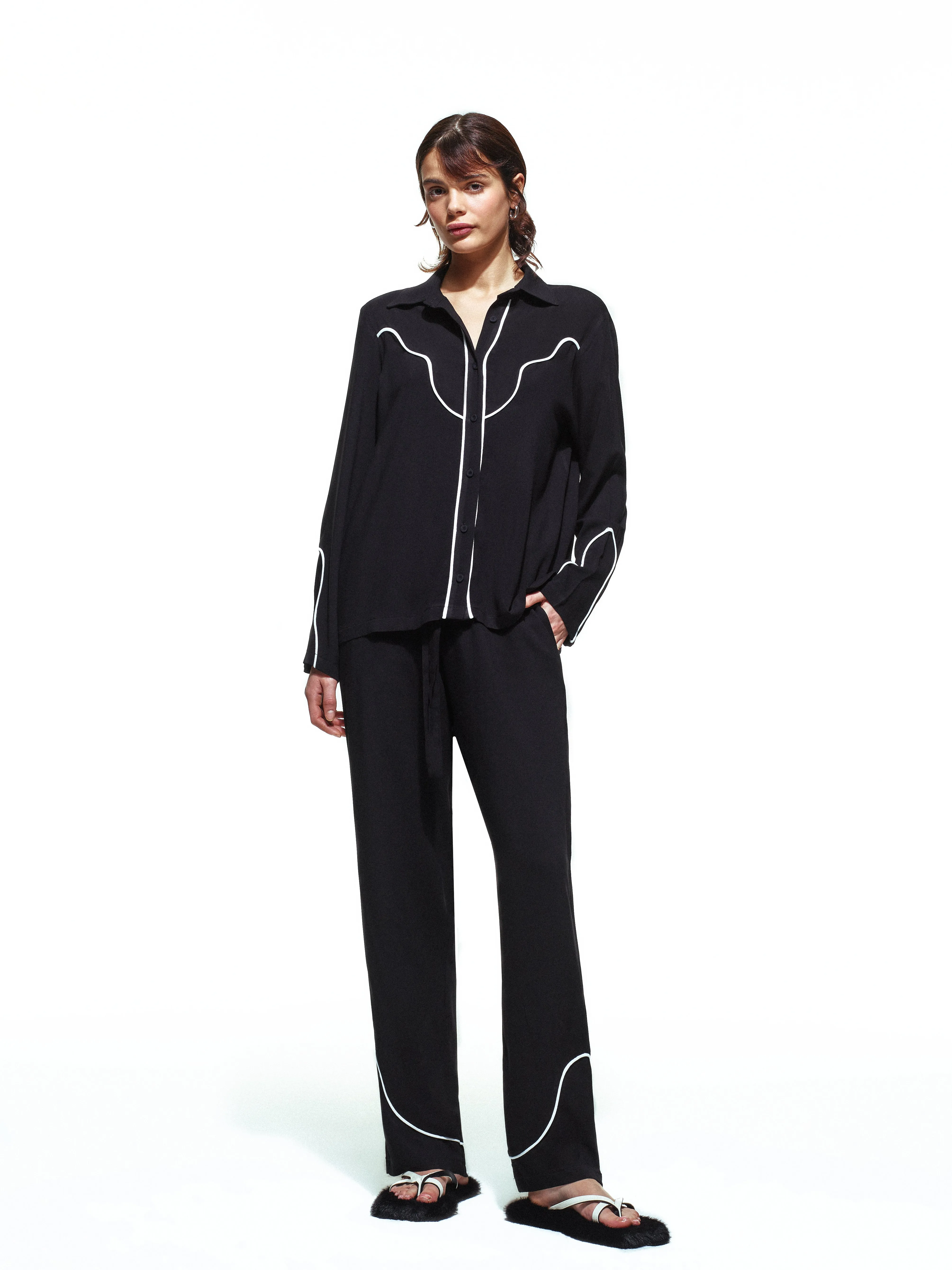 Texas Black Long Pajama Set