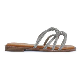 THANDI SILVER EMBELLISHED SLIDERS