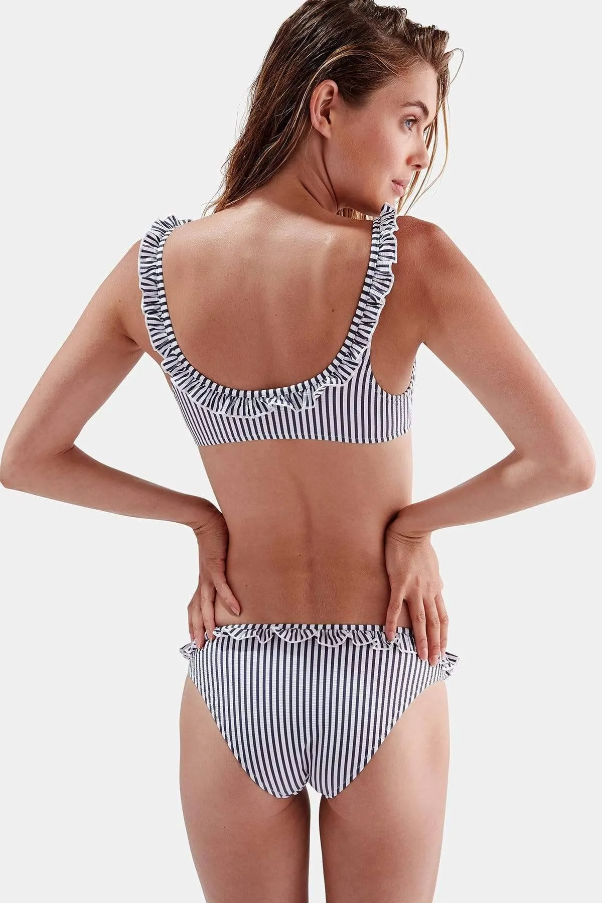 The Milly Bikini Bottom Navy Seersucker