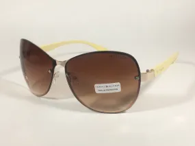 Tommy Hilfiger Melone Rimless Butterfly Sunglasses Gold Cream Frame Brown Gradient Lens MELONE WM OL78
