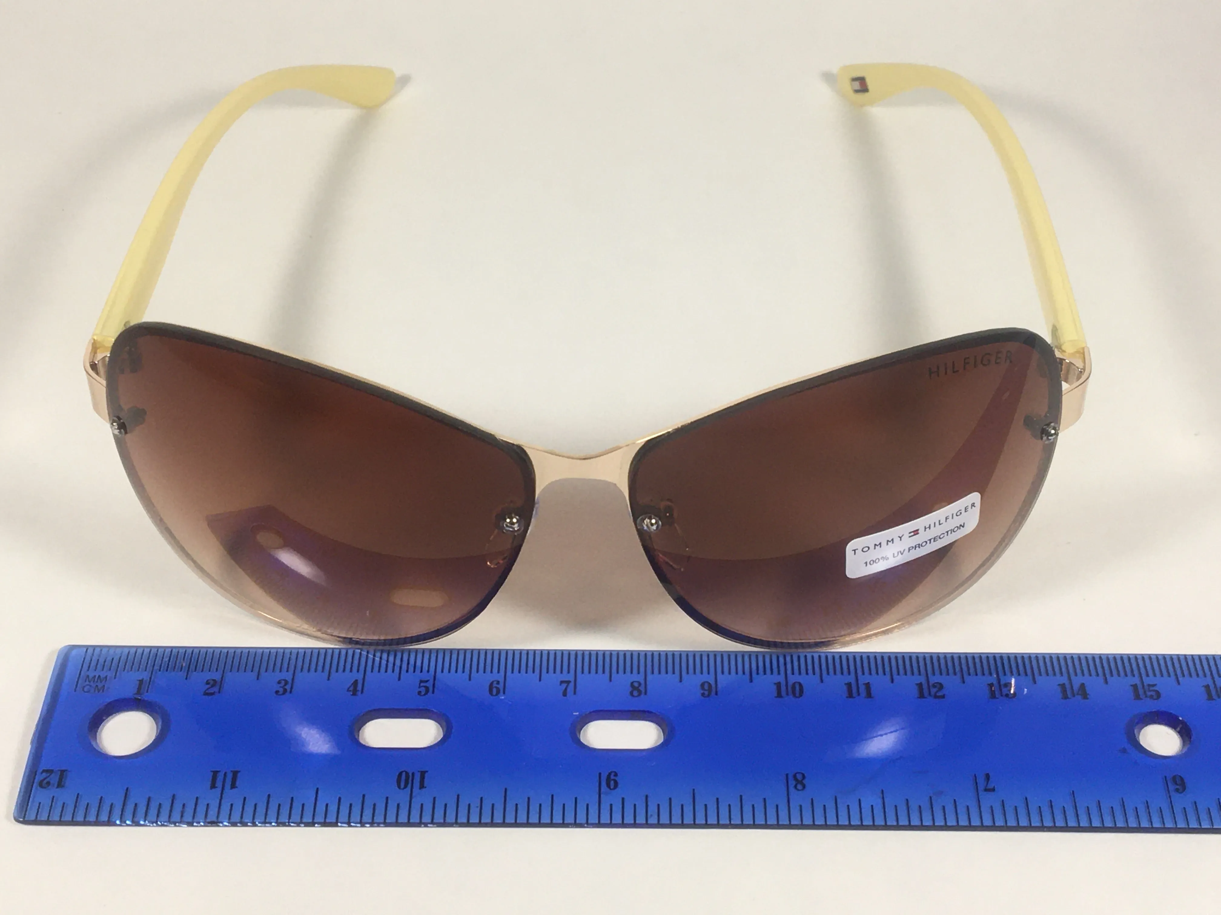 Tommy Hilfiger Melone Rimless Butterfly Sunglasses Gold Cream Frame Brown Gradient Lens MELONE WM OL78
