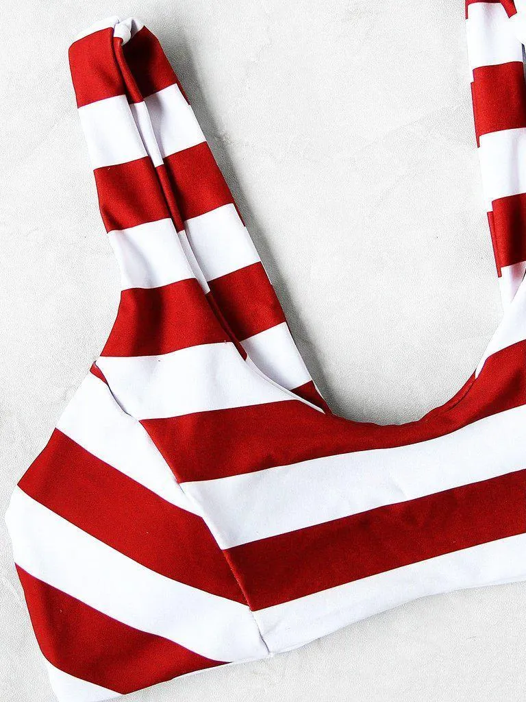 Two Tone Striped Print Bikini Set