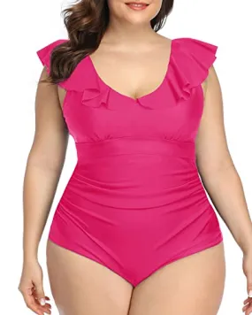 Vintage Style Plus Size One Piece Swimsuits-Neon Pink