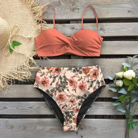 Wenkouban Sexy Leaf Print Bikini Female Swimsuit Women Swimwear Thong Push Up Bikinis Set High Waist Swimming Suits for Bathing Suit