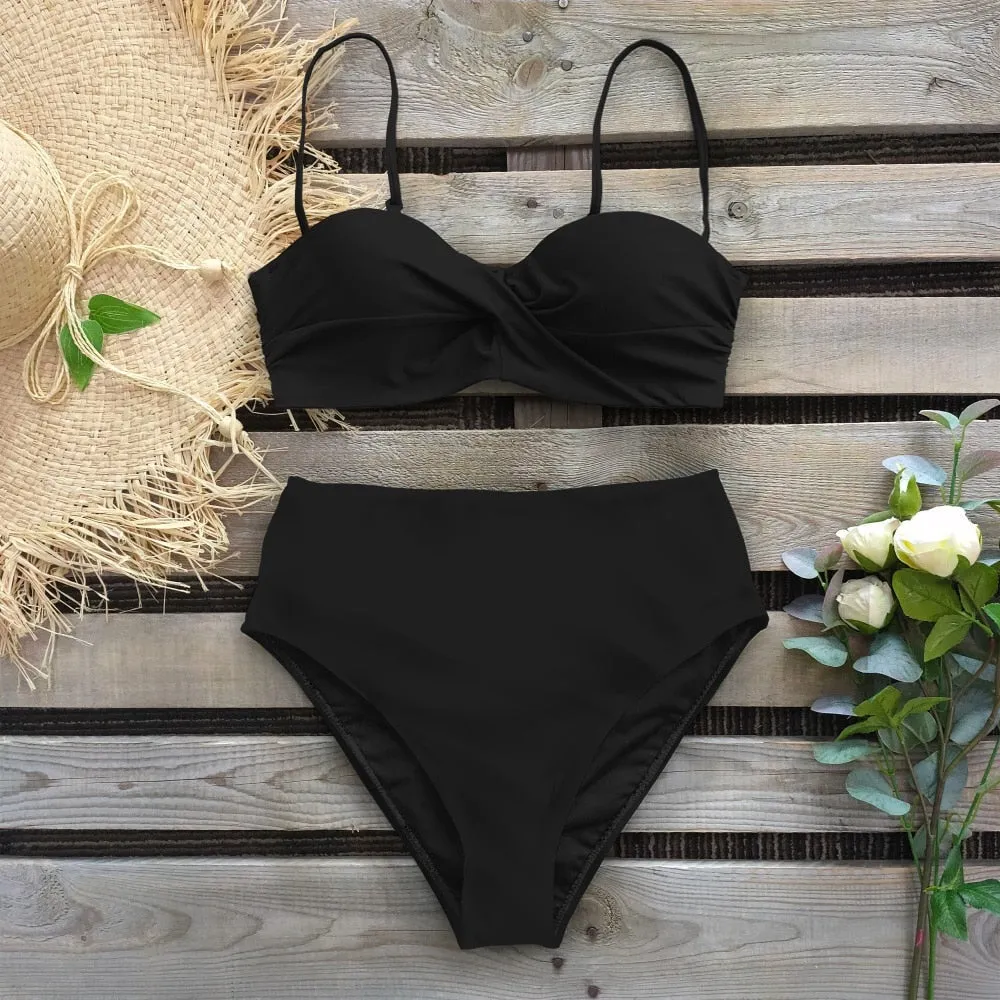 Wenkouban Sexy Leaf Print Bikini Female Swimsuit Women Swimwear Thong Push Up Bikinis Set High Waist Swimming Suits for Bathing Suit