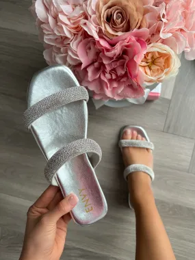 WHITNEY SILVER DIAMANTE SLIDERS
