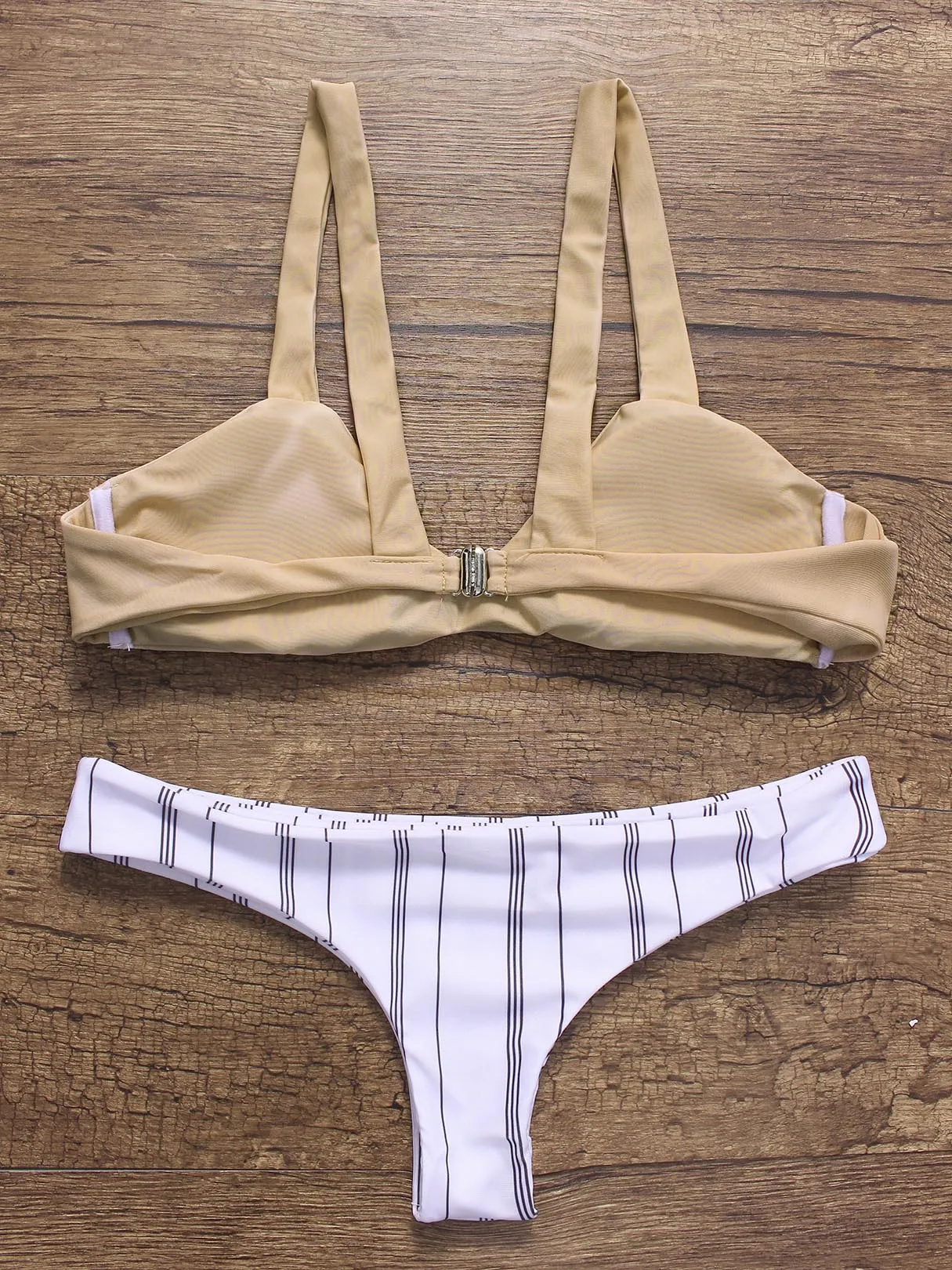 Wholesale Apricot Scoop Neck Sleeveless Stripe Bikinis
