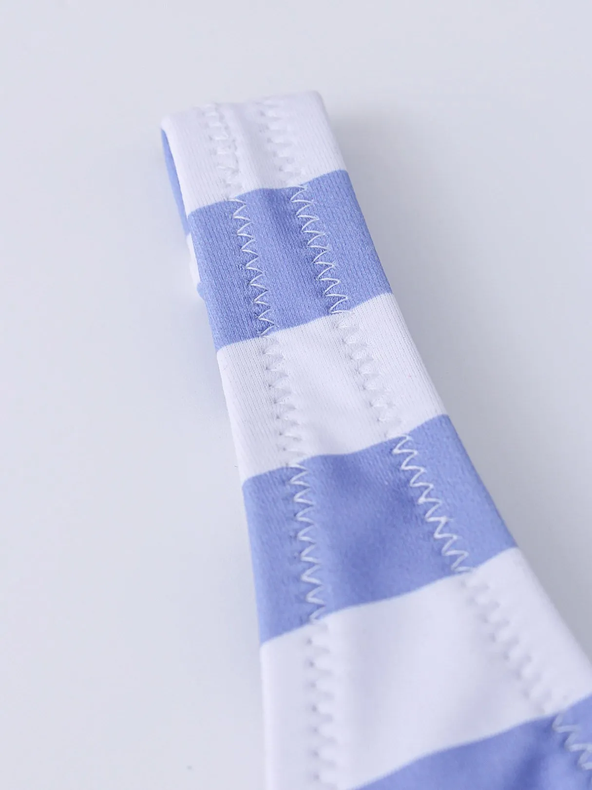 Wholesale Blue Sleeveless Stripe Spaghetti Strap Self-Tie Two Piece Bikinis