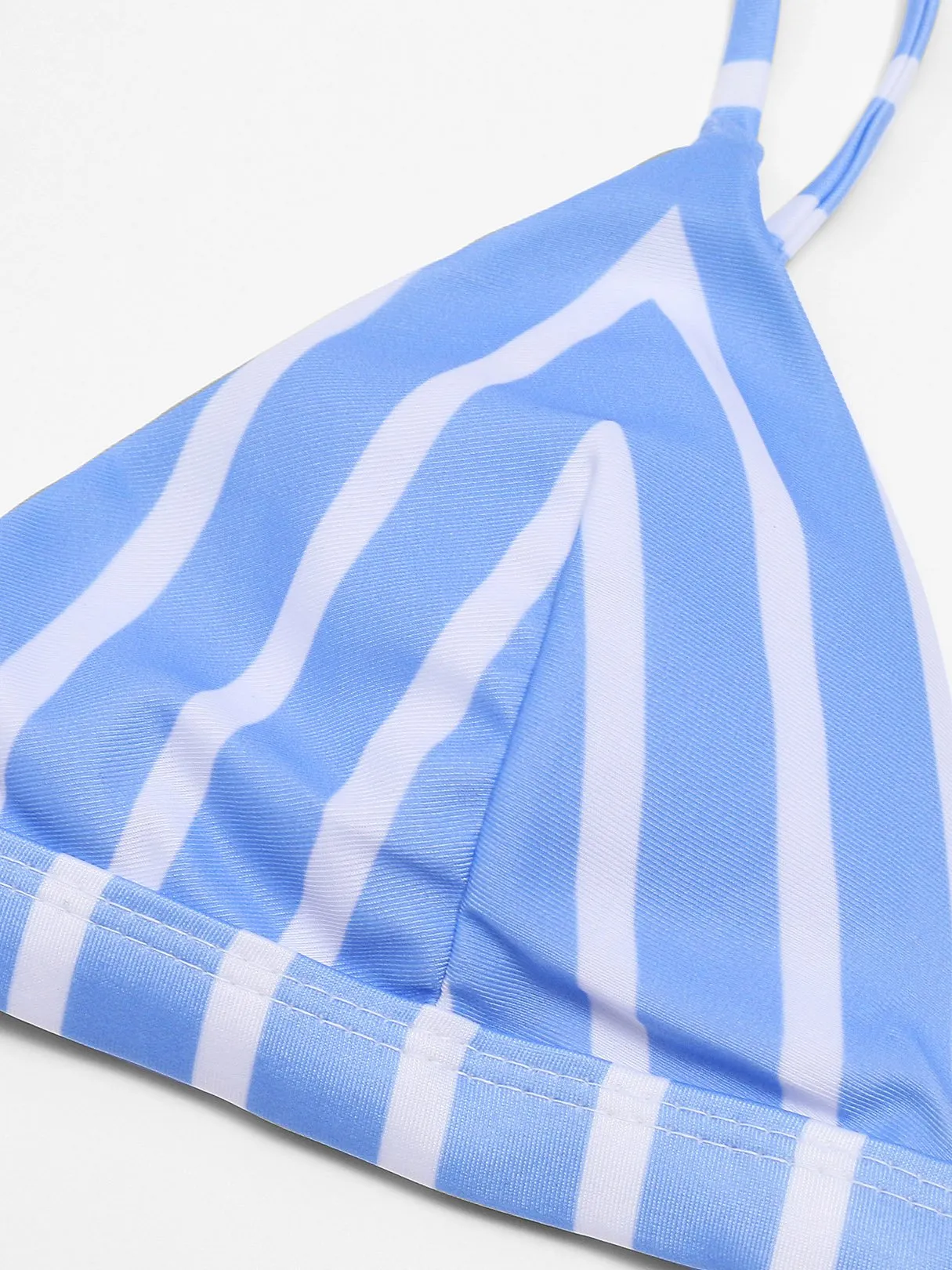 Wholesale Blue V-Neck Sleeveless Stripe Two Piece Bikinis
