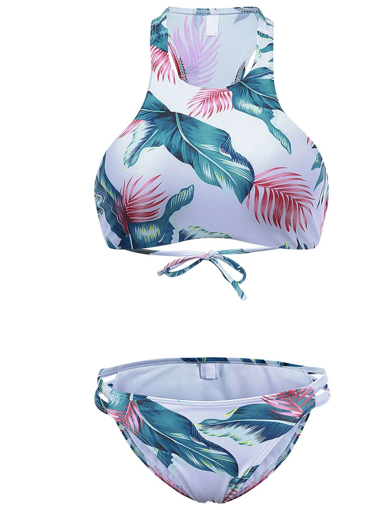 Wholesale Halter Floral Print Lace-Up Sleeveless 2 Piece Bikini