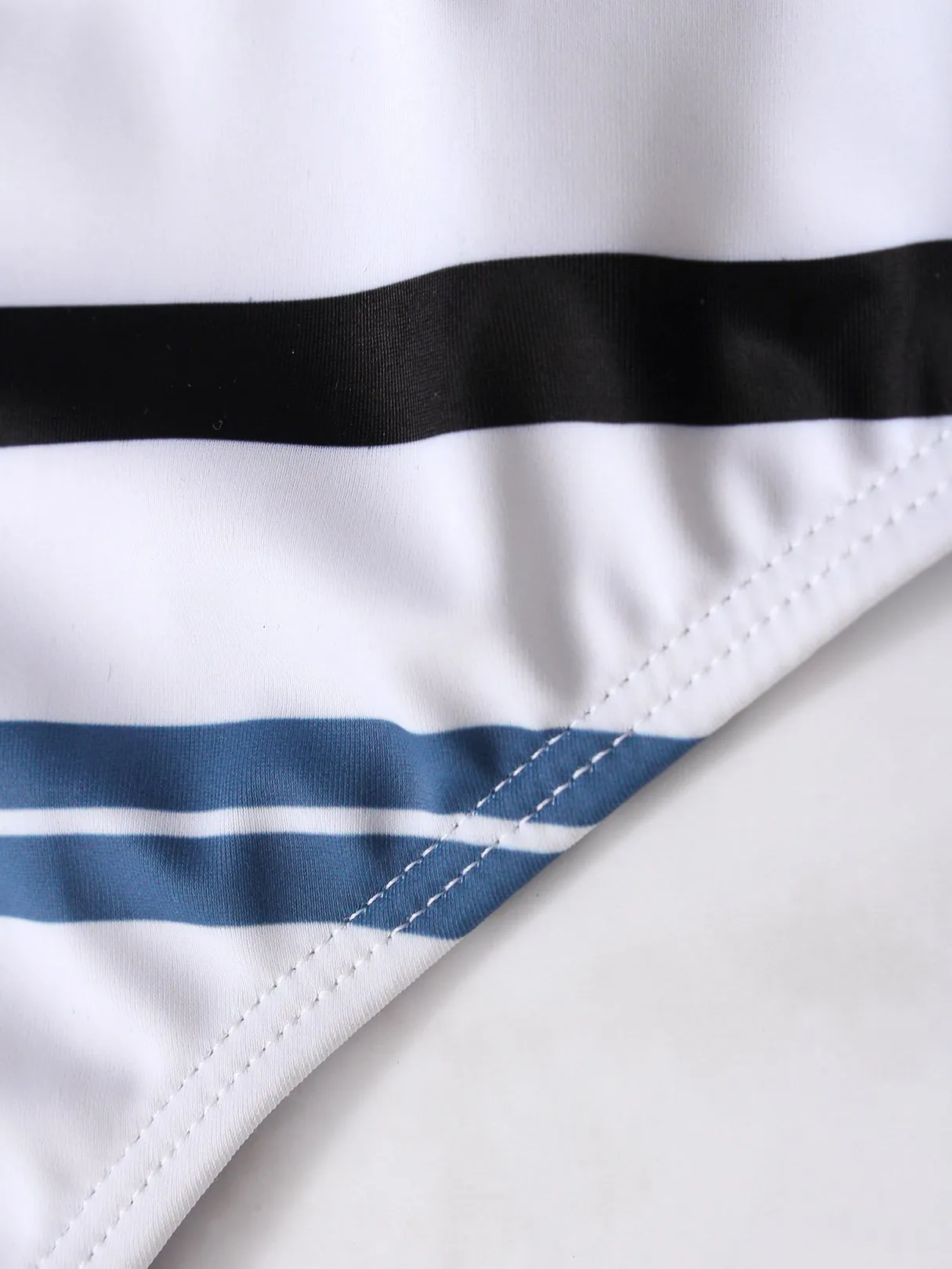 Wholesale Off The Shoulder Stripe Sleeveless White High Waist 2 Piece Bikinis