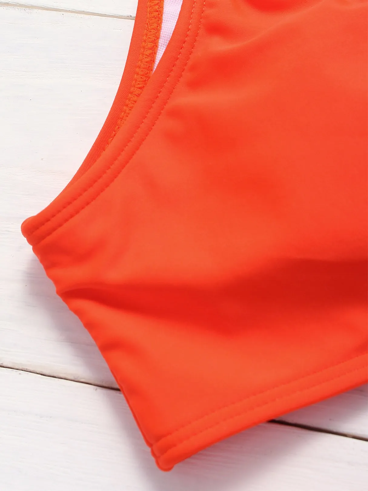 Wholesale Orange Scoop Neck Sleeveless Plain Lace-Up High Waist 2 Piece Bikinis