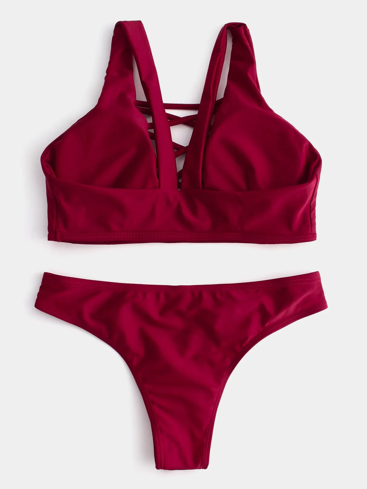 Wholesale Red V-Neck Sleeveless Backless Criss-Cross Bikinis