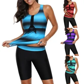 Women Two Piece Swimsuit Summer Push Up Stripe Print Plus Size Tankini Set Sport Swimming Suit Bathing Suit Beach Swimwear
