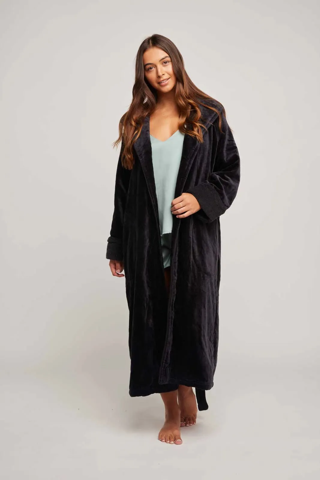 Womens Organic Hooded Robe in Black