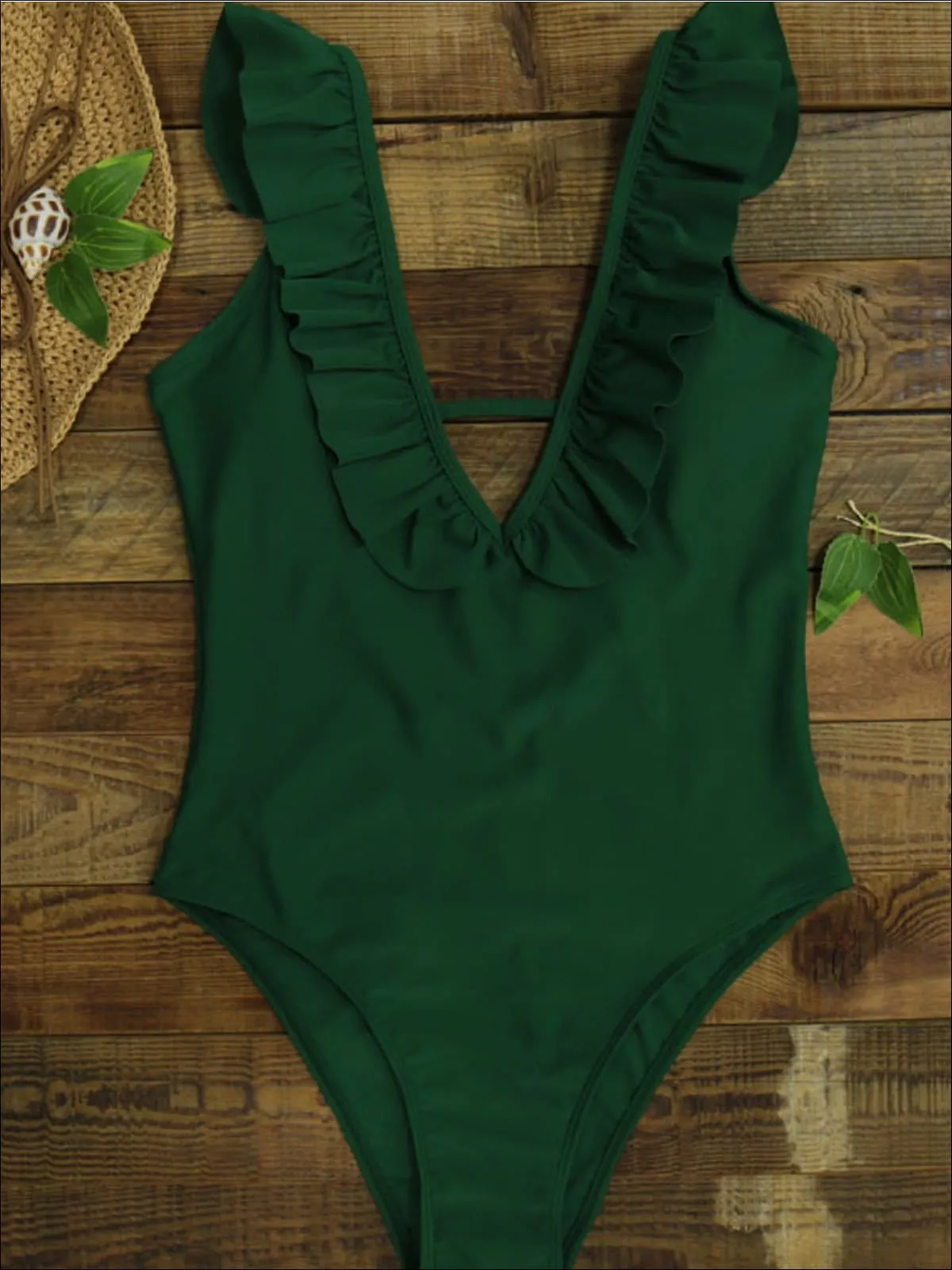Women's Ruffled High Leg Cut Backless One Piece Swimsuit
