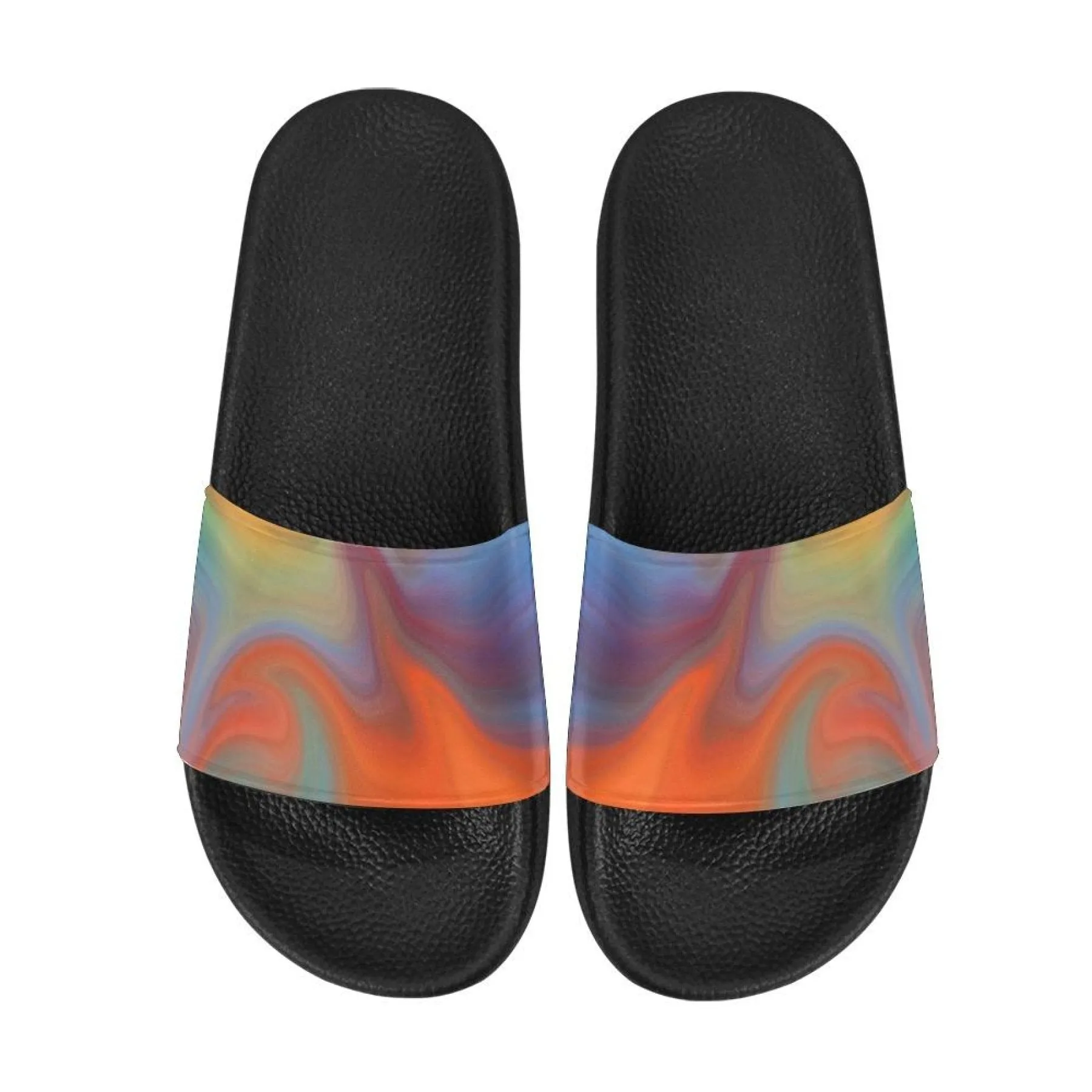 Womens Slides, Flip Flop Sandals, Hazy Orange Print by inQue.Style