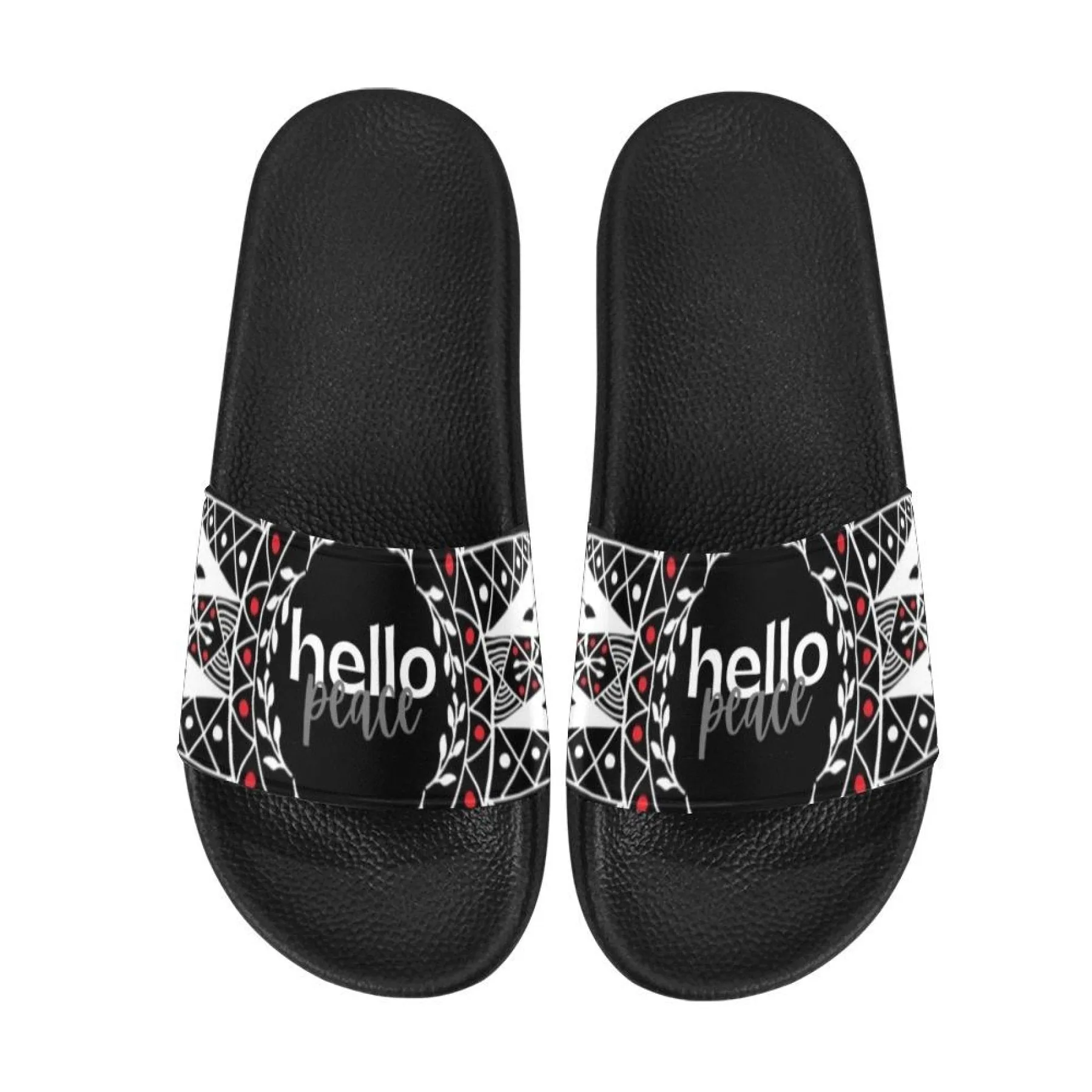 Womens Slides, Flip Flop Sandals, Hello Peace Bohemian Print by inQue.Style
