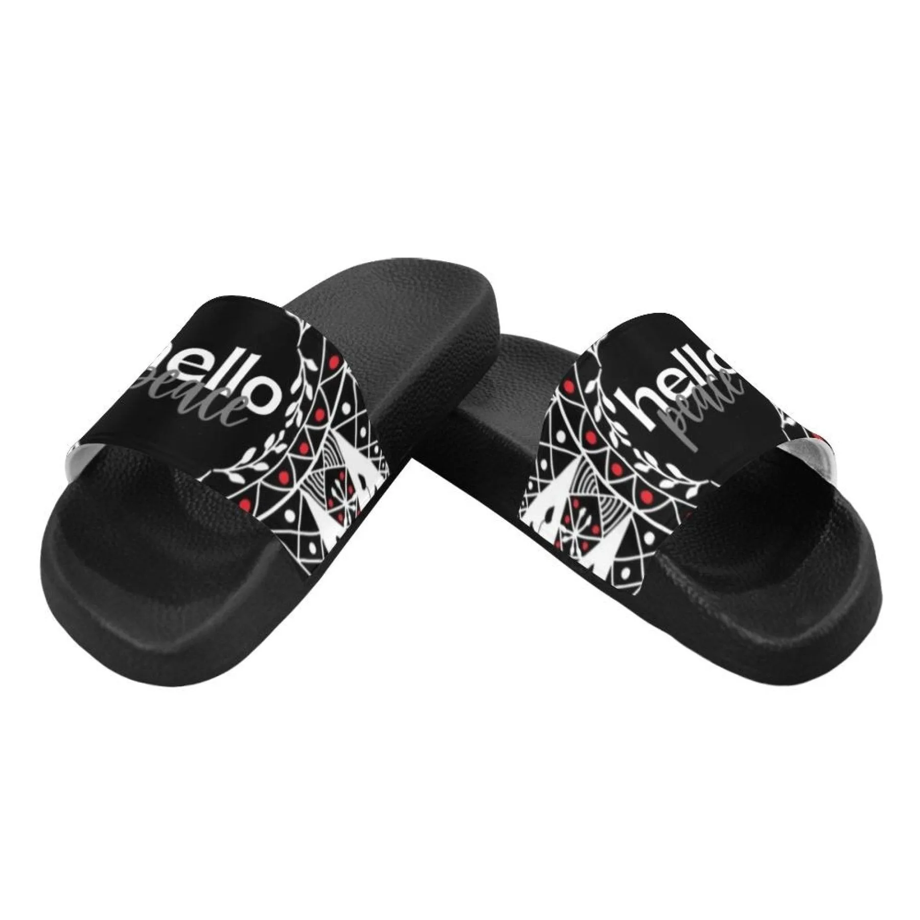 Womens Slides, Flip Flop Sandals, Hello Peace Bohemian Print by inQue.Style