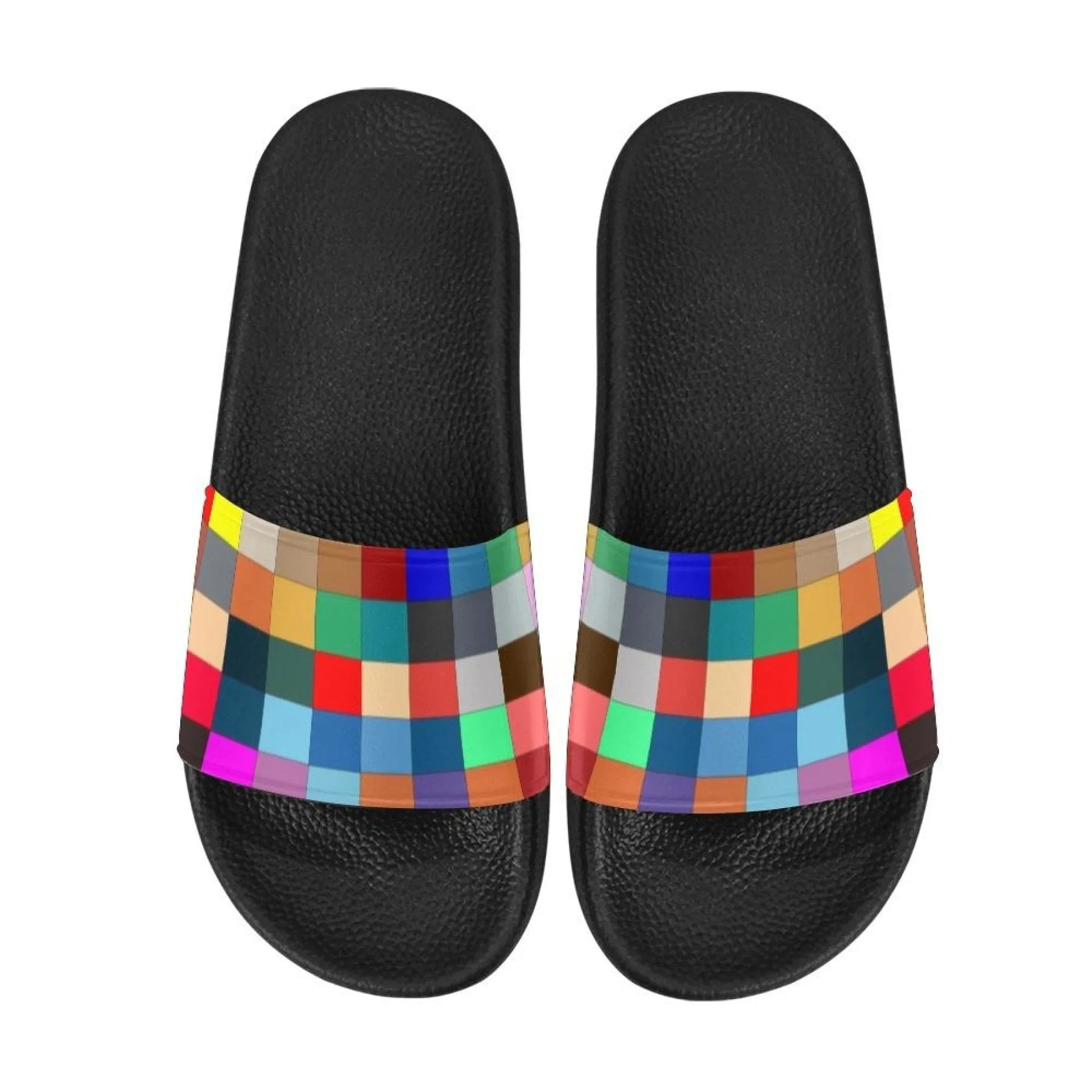 Womens Slides, Flip Flop Sandals, Multicolor Block Print by inQue.Style
