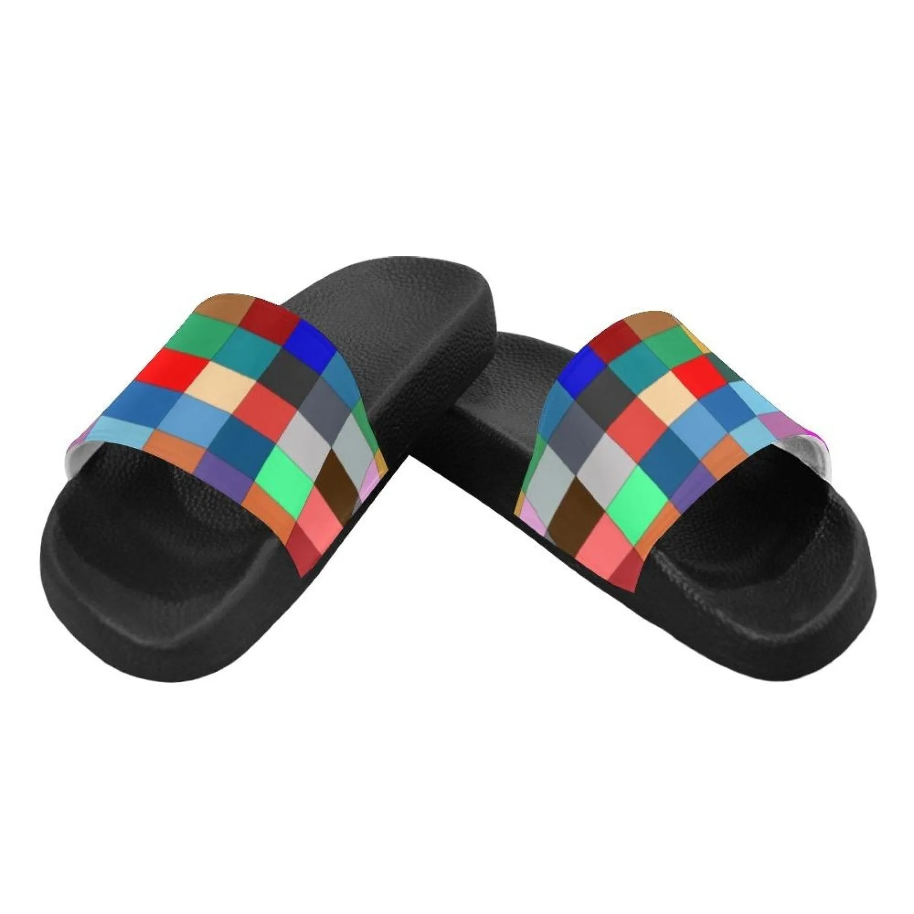 Womens Slides, Flip Flop Sandals, Multicolor Block Print by inQue.Style